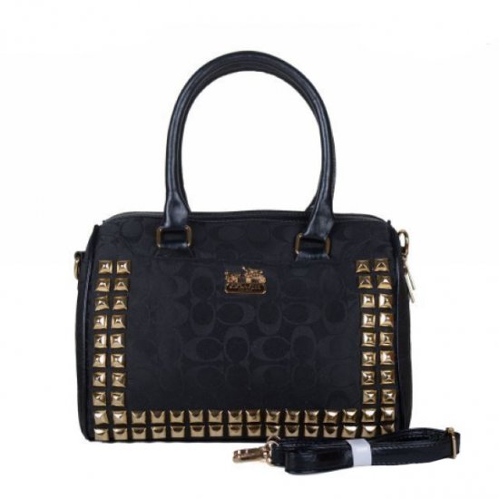 Coach Legacy Haley In Stud Signature Medium Black Satchels BDK - Click Image to Close